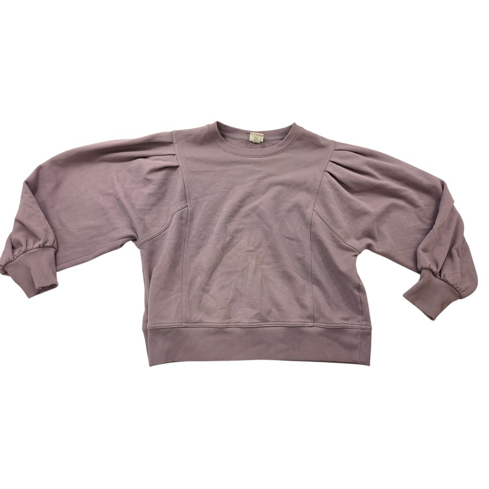 Lilac Lavender Purple Balloon Sleeve Crew Neck Boxy Cotton Sweatshirt Women M